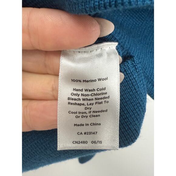 Talbots Milano 100% Merino Wool Moto Zip Jacket Teal Blue Sweater Blazer Women M - Picture 5 of 7